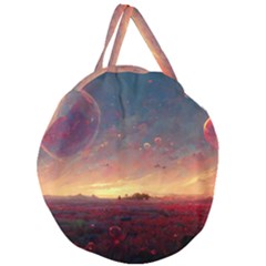 Fantasy World Red Bubbles Landscape Giant Round Zipper Tote by Wegoenart