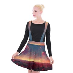 Fantasy World Red Bubbles Landscape Suspender Skater Skirt by Wegoenart