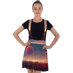 Fantasy World Red Bubbles Landscape Velvet Suspender Skater Skirt by Wegoenart