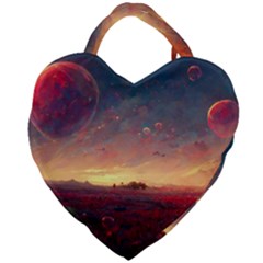 Fantasy World Red Bubbles Landscape Giant Heart Shaped Tote by Wegoenart