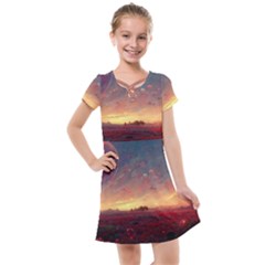 Fantasy World Red Bubbles Landscape Kids  Cross Web Dress by Wegoenart