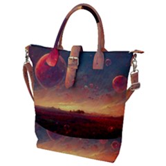 Fantasy World Red Bubbles Landscape Buckle Top Tote Bag by Wegoenart