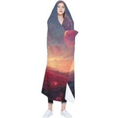 Fantasy World Red Bubbles Landscape Wearable Blanket by Wegoenart