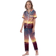 Fantasy World Red Bubbles Landscape Kids  Satin Short Sleeve Pajamas Set by Wegoenart