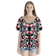 A-new-light V-neck Flutter Sleeve Top by DECOMARKLLC