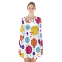 Background Polka Dot Long Sleeve Velvet V-neck Dress by Ravend