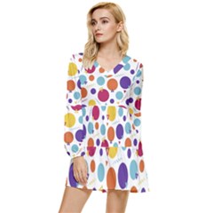 Background Polka Dot Tiered Long Sleeve Mini Dress by Ravend