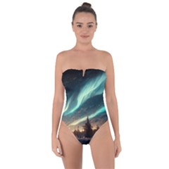 Northern Light North Sky Night Tie Back One Piece Swimsuit by Ravend