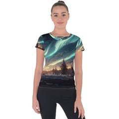 Northern Light North Sky Night Short Sleeve Sports Top  by Ravend