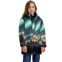 Northern Light North Sky Night Kid s Hooded Longline Puffer Jacket by Ravend