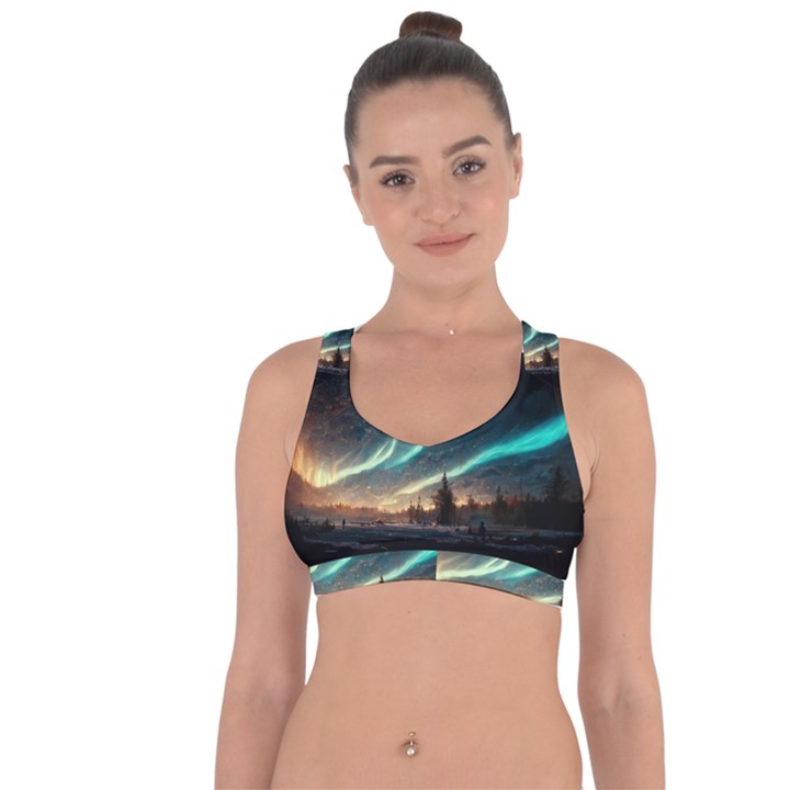 Northern Light North Sky Night Cross String Back Sports Bra