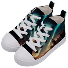 Northern Light North Sky Night Kids  Mid-top Canvas Sneakers by Ravend