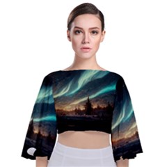 Northern Light North Sky Night Tie Back Butterfly Sleeve Chiffon Top by Ravend