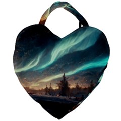 Northern Light North Sky Night Giant Heart Shaped Tote by Ravend