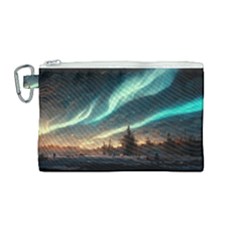 Northern Light North Sky Night Canvas Cosmetic Bag (medium) by Ravend