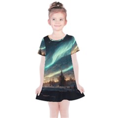 Northern Light North Sky Night Kids  Simple Cotton Dress by Ravend