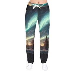 Northern Light North Sky Night Women Velvet Drawstring Pants by Ravend