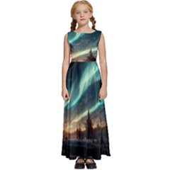 Northern Light North Sky Night Kids  Satin Sleeveless Maxi Dress by Ravend