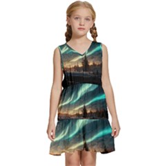 Northern Light North Sky Night Kids  Sleeveless Tiered Mini Dress by Ravend