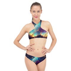 Abstract Galactic Wallpaper High Neck Bikini Set by Ravend