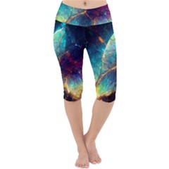 Abstract Galactic Wallpaper Lightweight Velour Cropped Yoga Leggings by Ravend