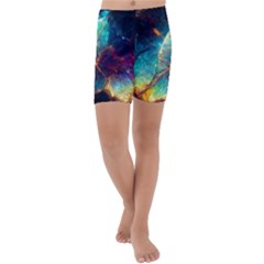 Abstract Galactic Wallpaper Kids  Lightweight Velour Capri Yoga Leggings by Ravend