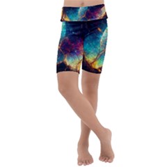 Abstract Galactic Wallpaper Kids  Lightweight Velour Cropped Yoga Leggings by Ravend