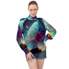 Abstract Galactic Wallpaper High Neck Long Sleeve Chiffon Top by Ravend