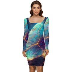 Abstract Galactic Wallpaper Women Long Sleeve Ruched Stretch Jersey Dress by Ravend