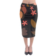 Flower Leaves Background Floral Midi Pencil Skirt by Ravend