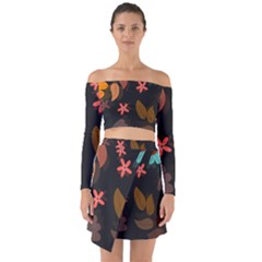 Flower Leaves Background Floral Off Shoulder Top With Skirt Set by Ravend