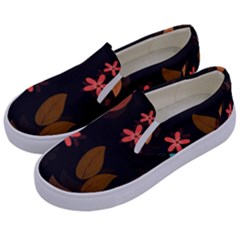 Flower Leaves Background Floral Kids  Canvas Slip Ons by Ravend