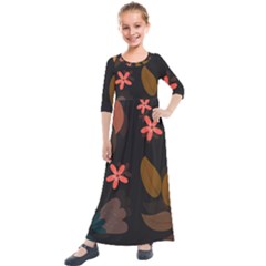 Flower Leaves Background Floral Kids  Quarter Sleeve Maxi Dress by Ravend