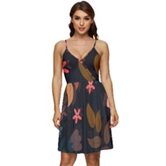 Flower Leaves Background Floral V-neck Pocket Summer Dress  by Ravend