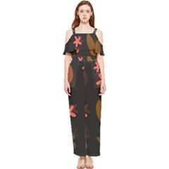 Flower Leaves Background Floral Draped Sleeveless Chiffon Jumpsuit by Ravend