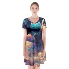 Quantum Physics Dreaming Lucid Short Sleeve V-neck Flare Dress