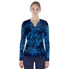 Network Circuit Board Trace V-neck Long Sleeve Top by Ravend