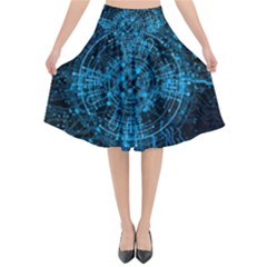 Network Circuit Board Trace Flared Midi Skirt by Ravend