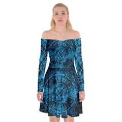 Network Circuit Board Trace Off Shoulder Skater Dress by Ravend