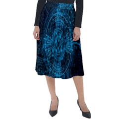 Network Circuit Board Trace Classic Velour Midi Skirt  by Ravend