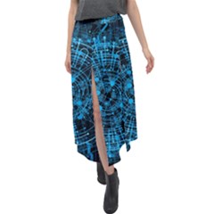 Network Circuit Board Trace Velour Split Maxi Skirt by Ravend