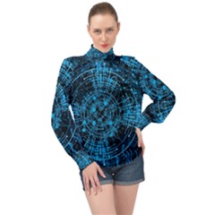 Network Circuit Board Trace High Neck Long Sleeve Chiffon Top by Ravend