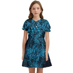 Network Circuit Board Trace Kids  Bow Tie Puff Sleeve Dress by Ravend