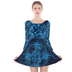 Network Circuit Board Trace Long Sleeve Velvet Skater Dress by Ravend