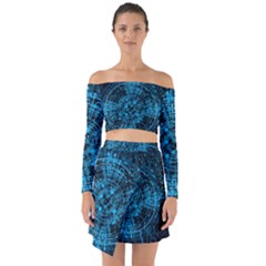 Network Circuit Board Trace Off Shoulder Top With Skirt Set by Ravend