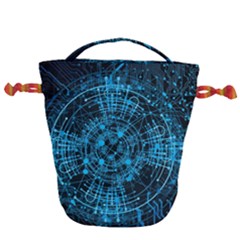 Network Circuit Board Trace Drawstring Bucket Bag by Ravend