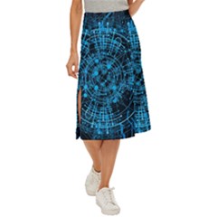 Network Circuit Board Trace Midi Panel Skirt by Ravend