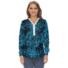 Network Circuit Board Trace Zip Up Long Sleeve Blouse