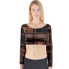 Book Bookshelf Bookcase Library Long Sleeve Crop Top by Ravend