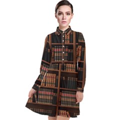 Book Bookshelf Bookcase Library Long Sleeve Chiffon Shirt Dress by Ravend